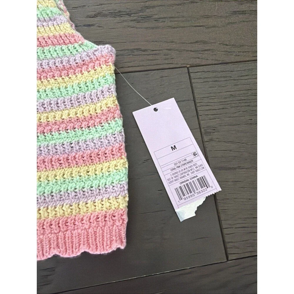 Wild Fable Pastel Striped Knit Crop Tank Top Pink Yellow Green Purple Med